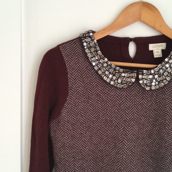 J Crew Herringbone Jeweled Collar Sweater Size XS - Picture 3 of 6